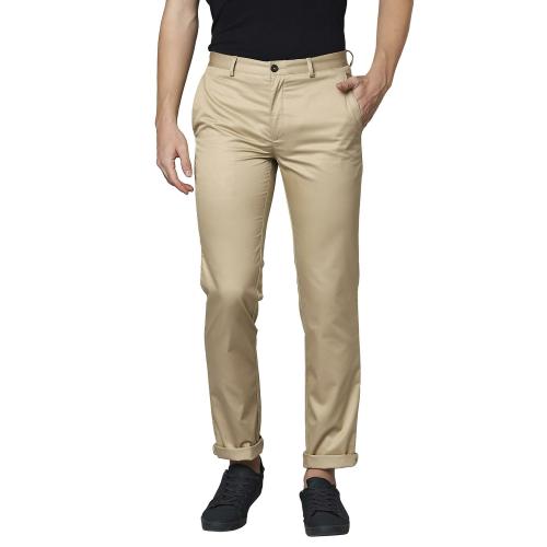 Buy Park Avenue Men Beige Solid Cotton FlatFront Pants Online at Best