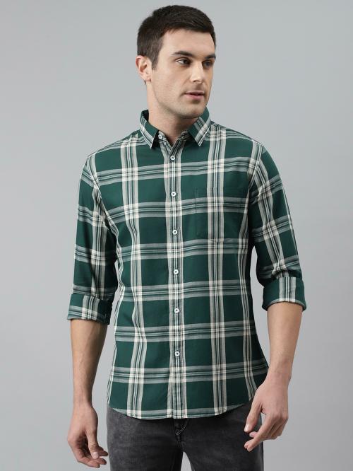 Dennis Lingo Men's Slim Fit Cotton Checkered Full Sleeves Casual Shirt (B-Green)