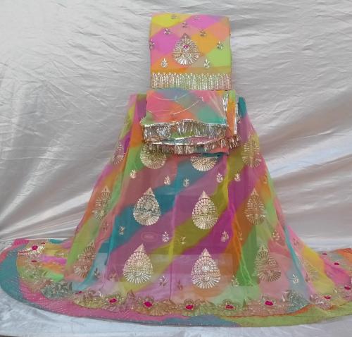 SHIVDEVANSHI Multicolor Self Design Georgette Rajasthani Poshak Women Lehenga Choli