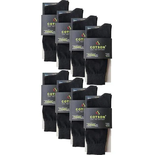 Cotson Men Organic Cotton And Bamboo Odour Control Formal Socks Pack of 8 (Black , Free Size)