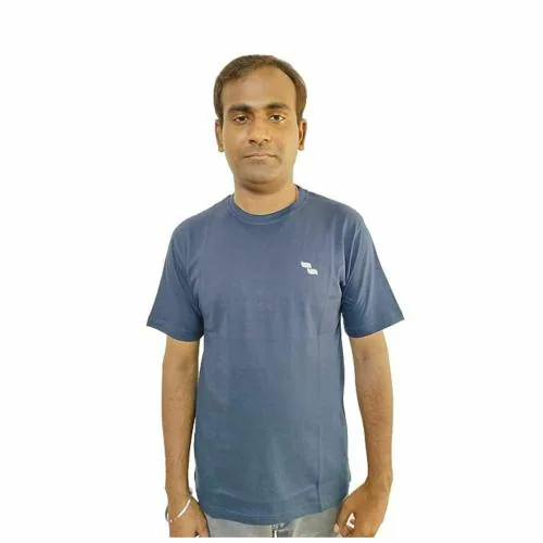 SISTYLO COM Navy Blue Cotton Round Neck Solid T-Shirt Men's