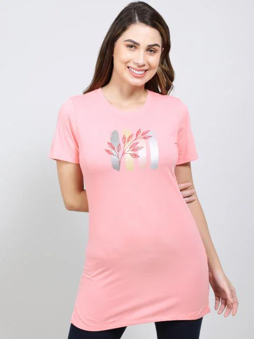 UL48 Women's Super Combed Cotton Relaxed Fit Half Sleeve Long Length T-Shirt