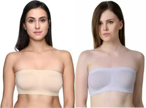 Sek Women White, Beige Cotton Blend Pack Of 2 Tube Non Padded Bra (28)