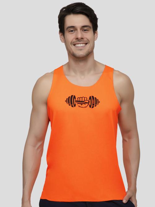 XOHY Men Orange Solid Polyester Lycra Sleeveless Vest