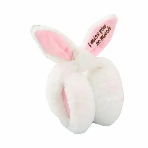 Handcuffs Kids Earmuffs Boys Girls Fur Ear Warmers Cute Cartoon Animal Winter Ear Muffs (White & Pink)