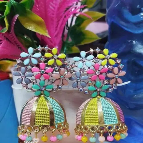 Jimoli Multi Color American Diamond AD Studed Gold Plated Oxidised Jhumki Jhumka Earring Set For Girls and Women