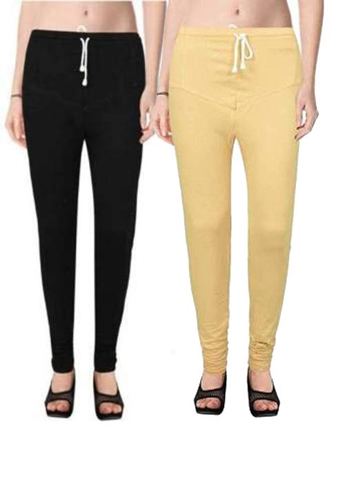 Kex Black Beige Solid Cotton Churidar Length Leggings women Leggings Girls Leggings Leggings for women Ruby Leggings