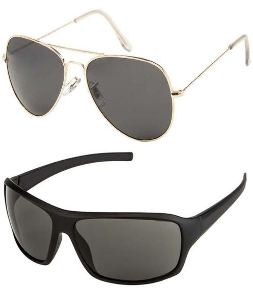 Younky Combo of Stylish Aviator & Wrap Sunglasses for Men And Women |SPP022-133|Black| - with Box