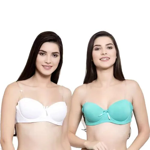 ModBra Women Transparent Strapless Backless Invisible Clear Back Underwire Push Up Padded Bra(Fit Size 32B) (Pack of 2)