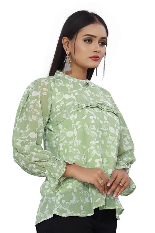 Akash Fashion Women and Girl Georgette Top with Full Sleeves with Regular Top(A-126 Green_X-Large)