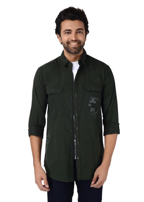 The Hell Driver Mens Party and casual wear Premium Plain Cargo Shirts Superb Heavy Excellent Shirts Front Printed Shirts Vinyl Digital Print 100% Cotton Slim Fit Model Has Wore L Size M L Xl Size Cotton Bottle green Colour Shirt for mens
