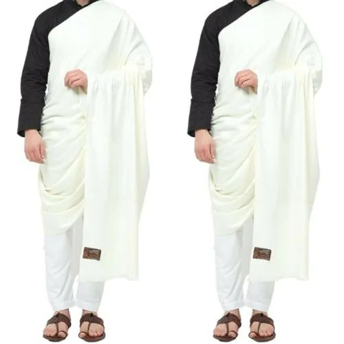 IGNOTO (Pack of 2) Mens Thick Blended Wool Lohi, Mens Shawl with 50% Australian Merino Wool(Cream Color)