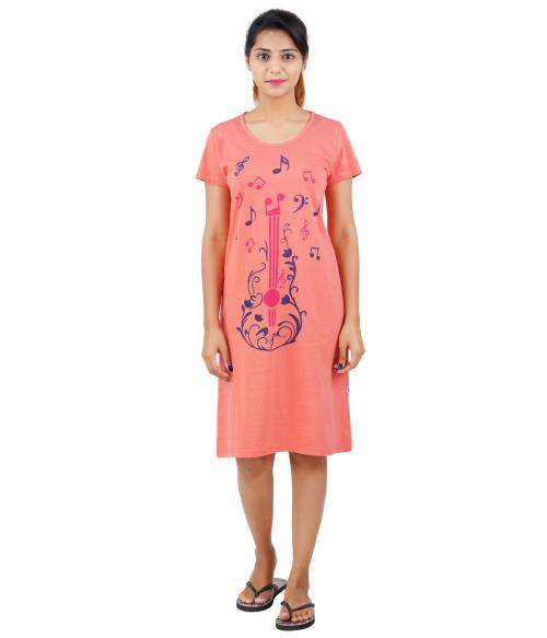 PRIDE APPAREL-Women's Printed Nighty Gown-Peach