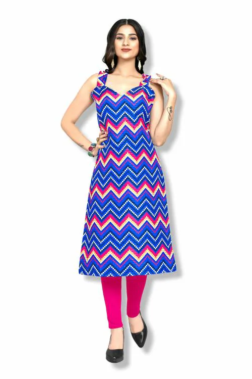 BHAGYASHRAY Cotton ZigZag Printed Cami Kurti For Women
