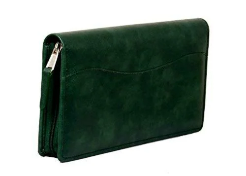 Sukeshcraft Green Polyurethane Cheque Book Holder for 100 Cheque Leaf, Passbook, 2 Card Pockets