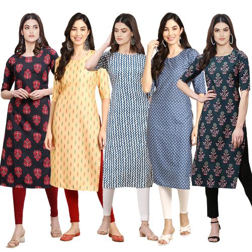 1 Stop Fashion Women's Crepe Digital Print Straight Kurta {W-345-360-331-367-335_L}