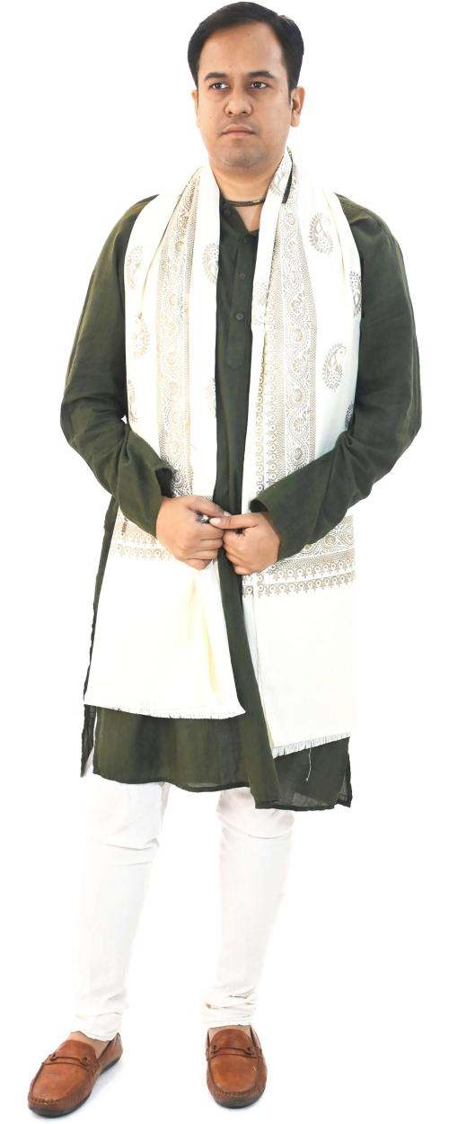V Vrinde Men White Cotton Shawl