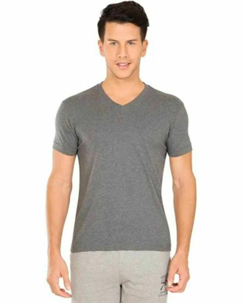 Glito Solid Charcoal Half Sleeves V-Neck T-shirts For Men's