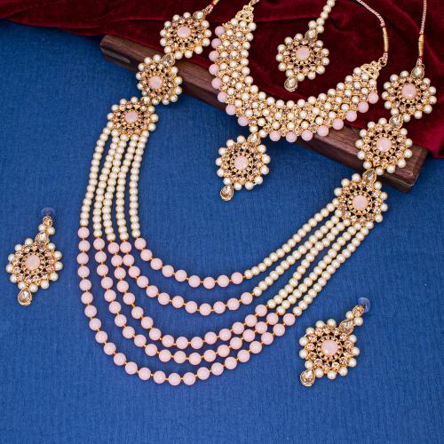 Shostopper by Sukkhi Ethnic Pearl Gold Plated Choker & Long Haram Dual Necklace Set for Women