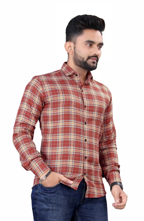 Osyn Men' s Checked Classic slim Fit shirt broken brown full sleeve shirt