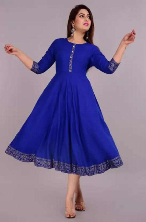 SIPET STYLISH BEAUTIFUL SOLID YESLY ANARKALI KURTA FOR WOMEN AND GIRLS| 3/4TH SLEEVES SHOW BUTTONS| CASUAL WEAR AND PARTYWEAR ROYAL BLUE KURTA IN RAYON FABRIC