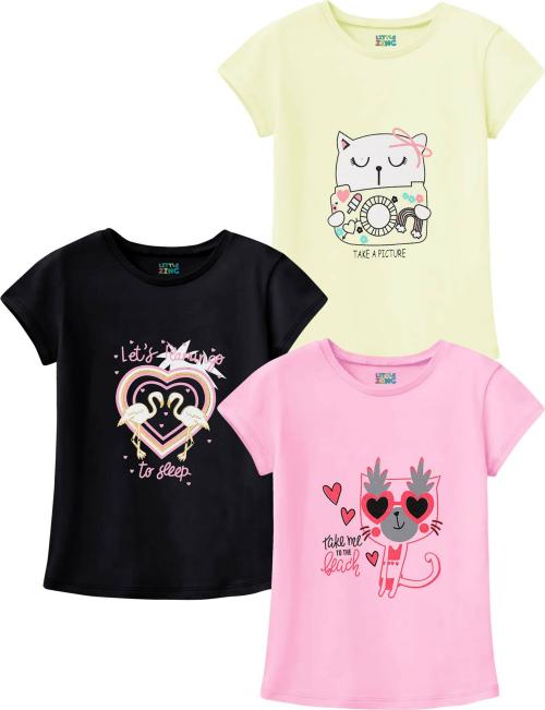 Little Zing Girls Multicolor Pure Cotton Printed Pack Of 3 T Shirt | Girls tshirt | Kids Tshirt | Kids Wear | Tshirt for Girls | Baby Clothes | T shirt for Girls | Girl T-shirt