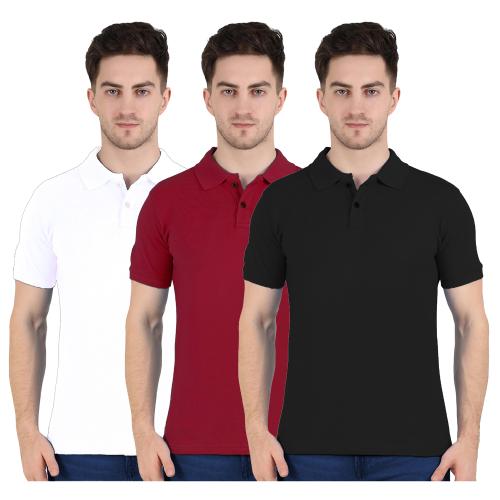 Rudraksha Creator Combo T Shirts for Men | Polo T Shirts for Men Combo Pack of 3 | Regular Fit Half Sleeve Cotton Tshirts Combo for Men (White, Maroon, Black - XXL)