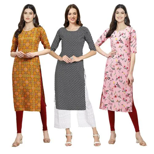 1 Stop Fashion Women's Crepe Digital Print Straight Kurta [Pack of 3] {CCG-333-349-339-S}