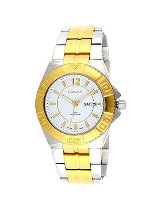 OMAX Analog Silver&Gold Watch white Dial With Silver Strap for Men - SS566