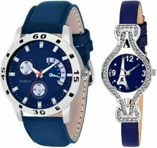 TRUE COLORS Analog Multicolor Dial Blue Strap Watch For Men And Women (Pack Of 2)