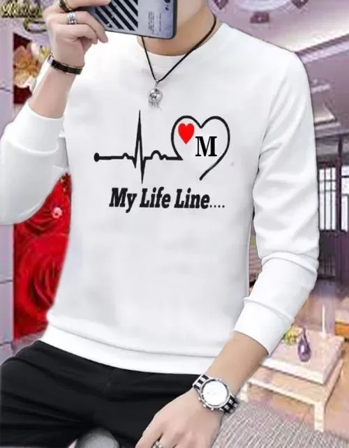 P7 Star - Polyester Long Sleeves Printed Tshirt For Men's & Boys- (M) Alphabet T-Shirt (XXL) White
