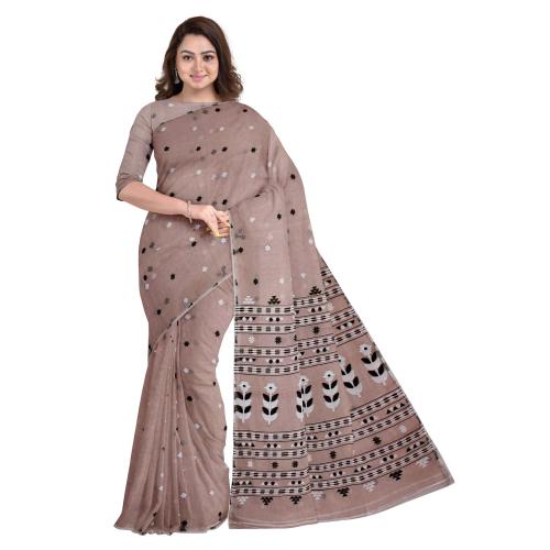 Radnyi Handlooms Dhakai Jamdani Cotton Handloom Saree for Women (Coffee)