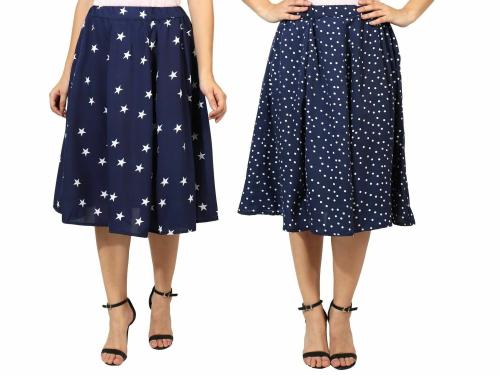 Grace Diva Multicolored Printed Polyester Flared women skirt 26 inches Long skirt: Combo of 2 set
