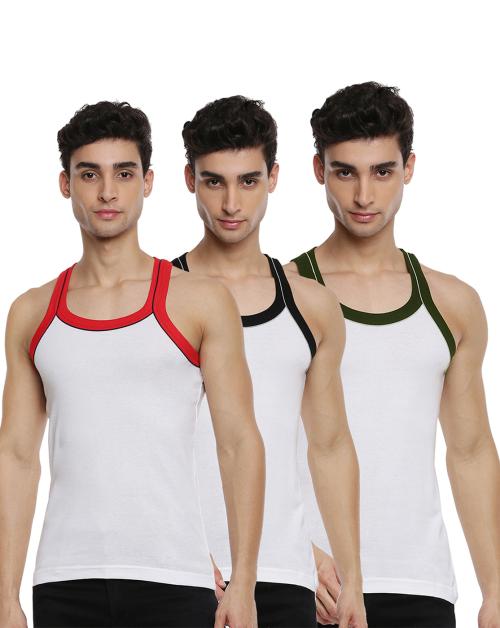 RAMRAJ Men Assorted Cotton Innerwear Vest Pack of 3