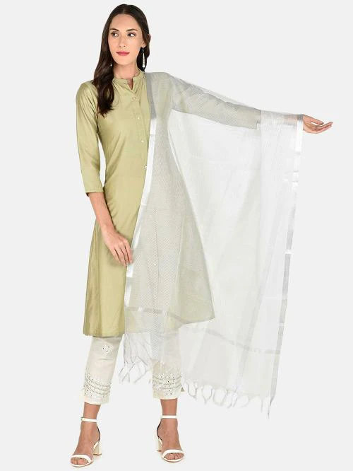 Dupatta Bazaar Women Silver Solid Net Dupatta