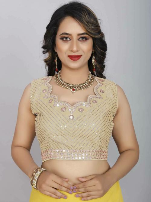 Owee Women Gold Embellished Polycotton Party Fashion Neck Blouse