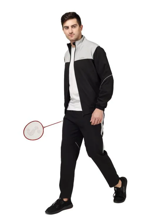 Canjuice Stylish Track Suite For Men And Boys N S lycra Zipper High Neck Full Sleeves (Black)