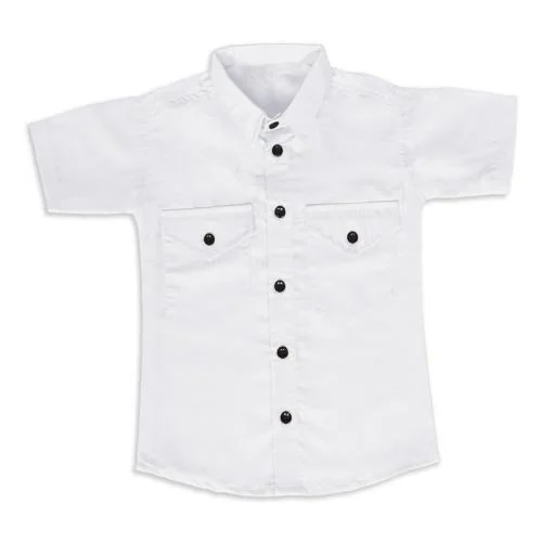 Zoonic Kids Solid Cotton Blend Casual Shirt Half Sleeve With All Kid's Year Size:14Years-15Years (White)