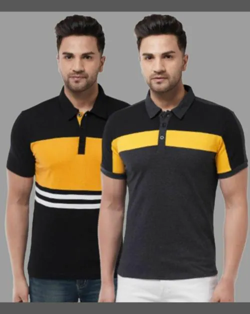 Gritstones Men Half Sleeve Colorblocked Cotton Polo T-Shirt (Pack of 2)