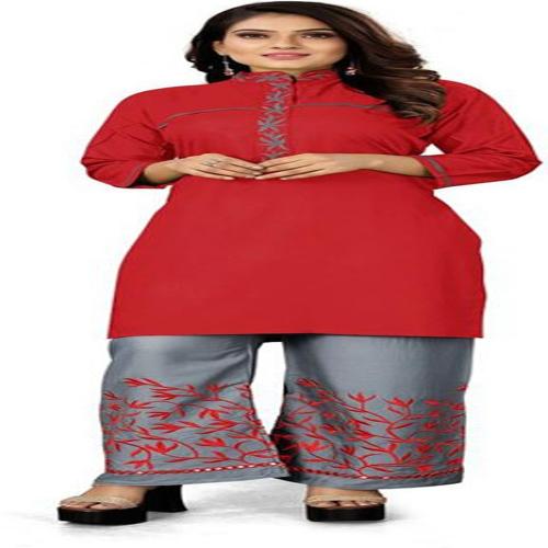 PROMZA FASHIONRed Colour Kurta and Pant Set For Women