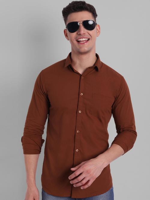 IKG DENIM Men Slim Fit Solid Casual Shirt Brown XL