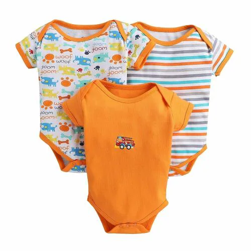 EIO New Born Baby Romper Body Suits Jump Suit for Boys and Girls Set of 3 Orange (9-12 Months)