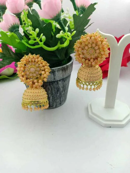 Buy Primectrla Fab Gold Plated Brass Jhumki Earrings For Women (Orange