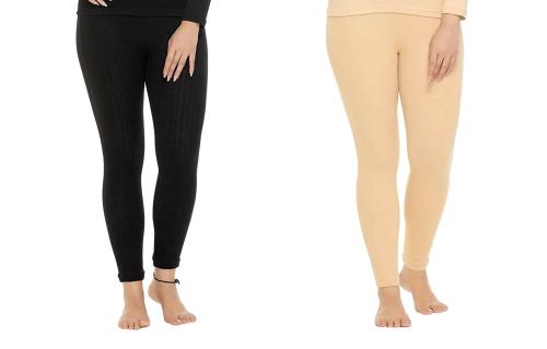 Warmzone Women Black, Camel Cotton Blend Pack Of 2 Thermal Bottom (4Xl)