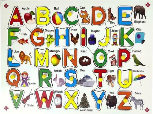 ANGO Wooden English 26 Capital Alphabet Educational Puzzle Board With For Kids (Multicolor)