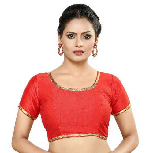 Madhu Fashion Women Red Polyester Readymade Shoort Sleeve Blouse (34)