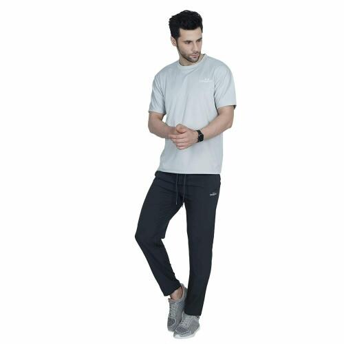 CANJUICE Men's NS Lycra Fabric Active Wear Trackpants with Zipper Pockets-Charcoal (XL)