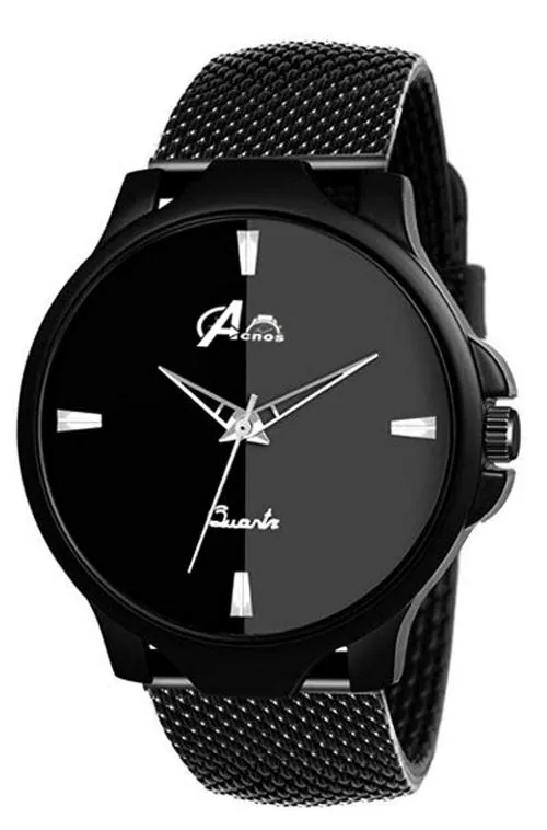 Acnos Analog Black Dial Black Strap Watch For Men - (AC251)