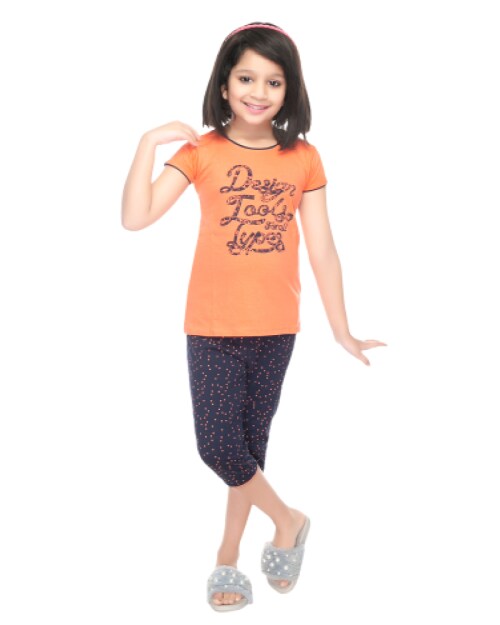 Coolio Girl's Multicolor Printed Pure Cotton T-Shirt Pant Set|Sets|Girl