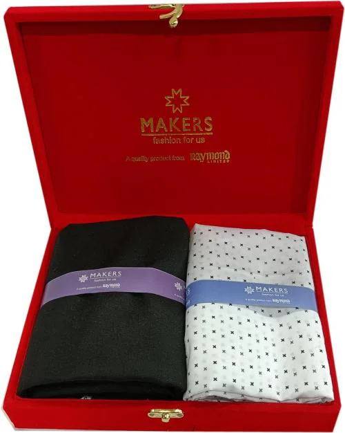 Raymond Men Black, White Printed Cotton Shirt And Trouser Fabric